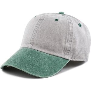 Unisex Gray & Green 100% Cotton Pigment Adjustable Size Baseball Six Panel Cap